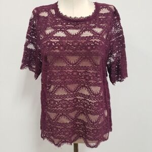 Xhilaration Womens Fairy Grunge Sheer Lace Top Size XL Red Romantic Whimsigoth